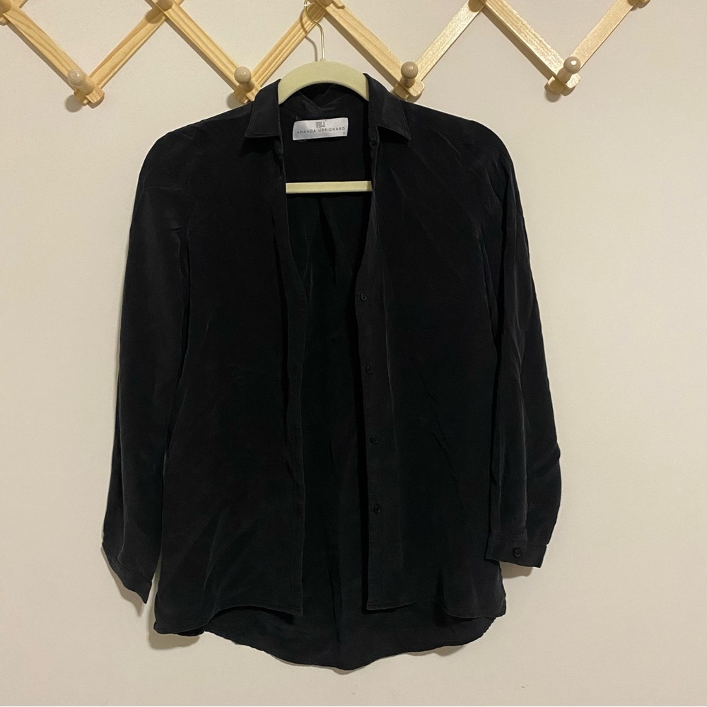 Amanda Uprichard Black 100% Silk Button Front Blouse size small